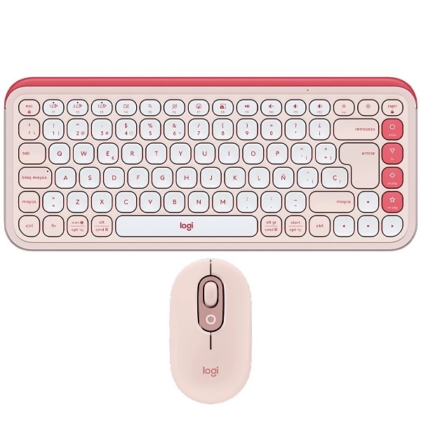 Kit Teclado Inalámbrico Logitech POP Icon Combo Español + Mouse 400 DPI - Rosa Blanco