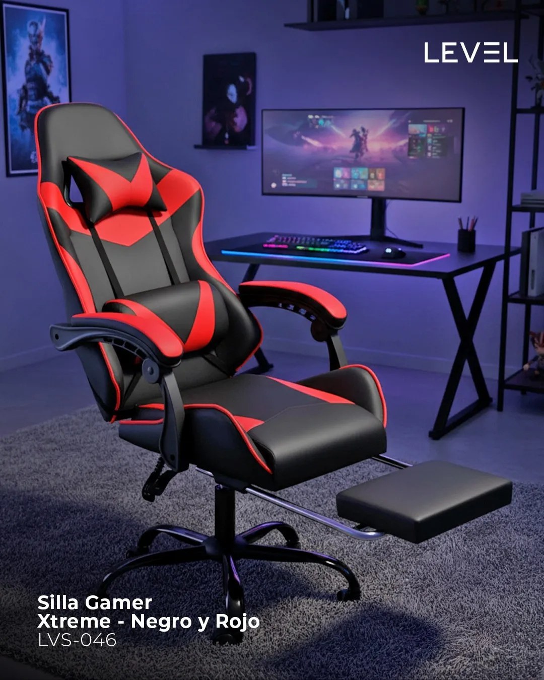 SILLA GAMER XTREME LEVEL C/POSAPIES